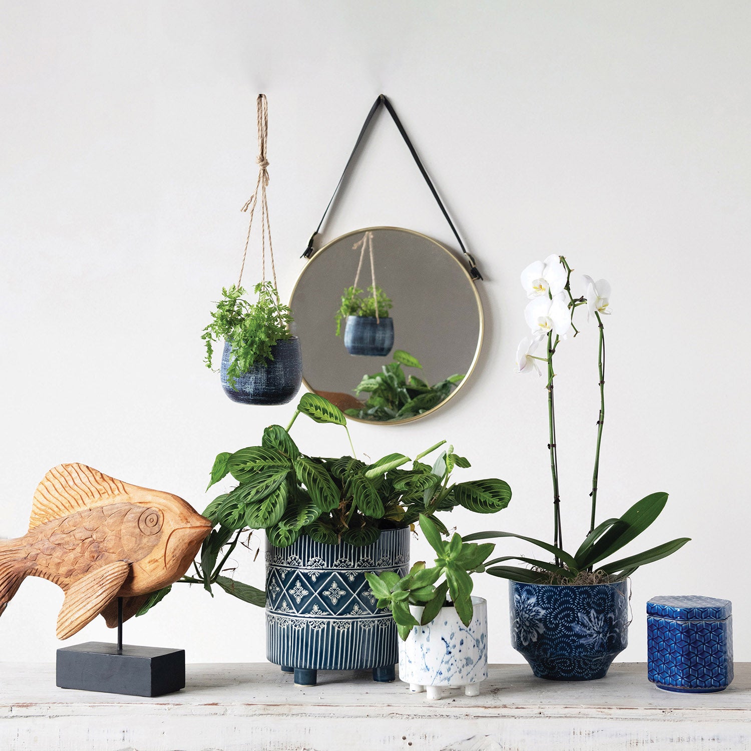 Blue and white planters